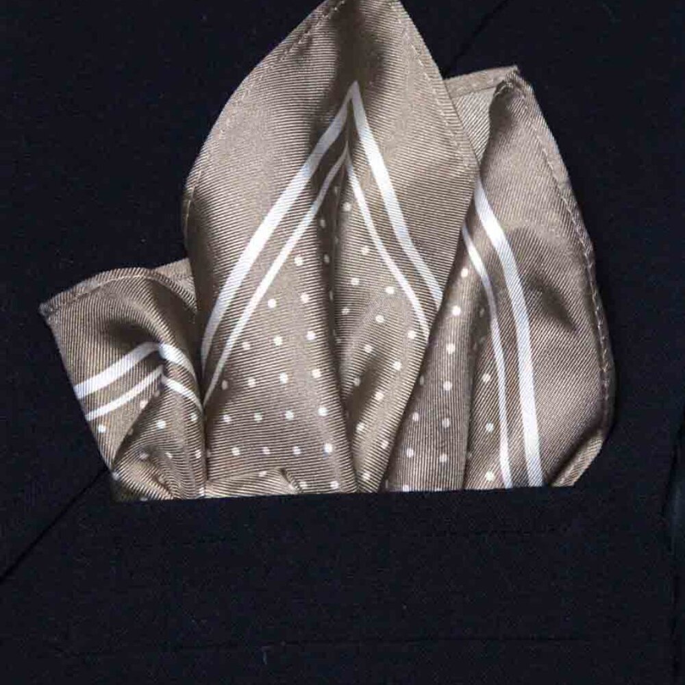 NEW Marks and Spencer Silk Pocket Square Beige White Polka Dot Men's